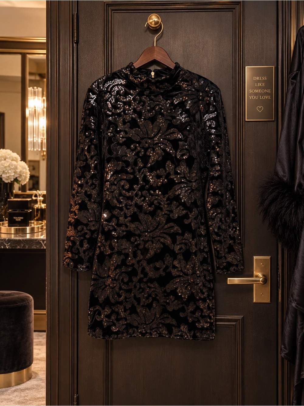 VENUS Dark Navy Velvet Black Sequin Bodycon Cocktail Dress Size 8